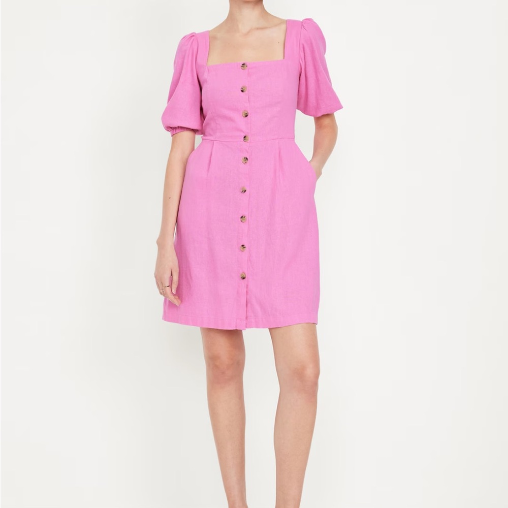 Old Navy Pink Peplum Sundress with Puff Sleeves
